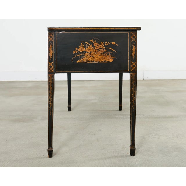 Black English George III Style Chinoiserie Decorated Lacquer Desk For Sale - Image 8 of 18