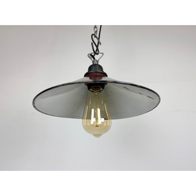 1960s Industrial Dark Red Enamel Factory Pendant Lamp, 1960s For Sale - Image 5 of 17
