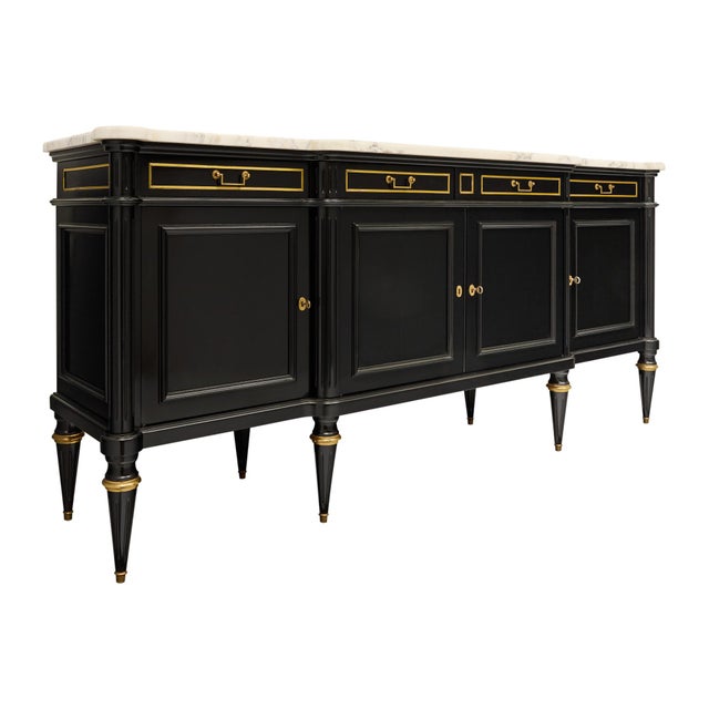 French Ebonized, Grande Louis XVI Style Buffet, Carrara Marble, Circa 1880 For Sale - Image 3 of 9