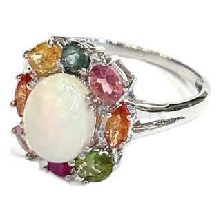 Bochic “Orient” Vintage Opal , Ruby, Tourmaline & Sapphires Ring 18K & Silver For Sale