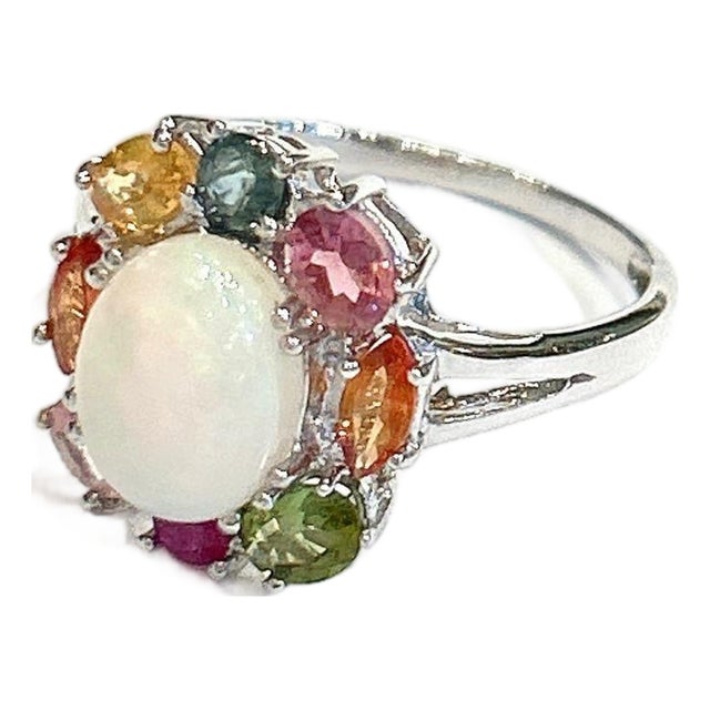 Bochic “Orient” Vintage Opal , Ruby, Tourmaline & Sapphires Ring 18K & Silver For Sale