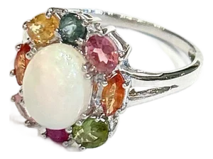 Bochic “Orient” Vintage Opal , Ruby, Tourmaline & Sapphires Ring 18K & Silver