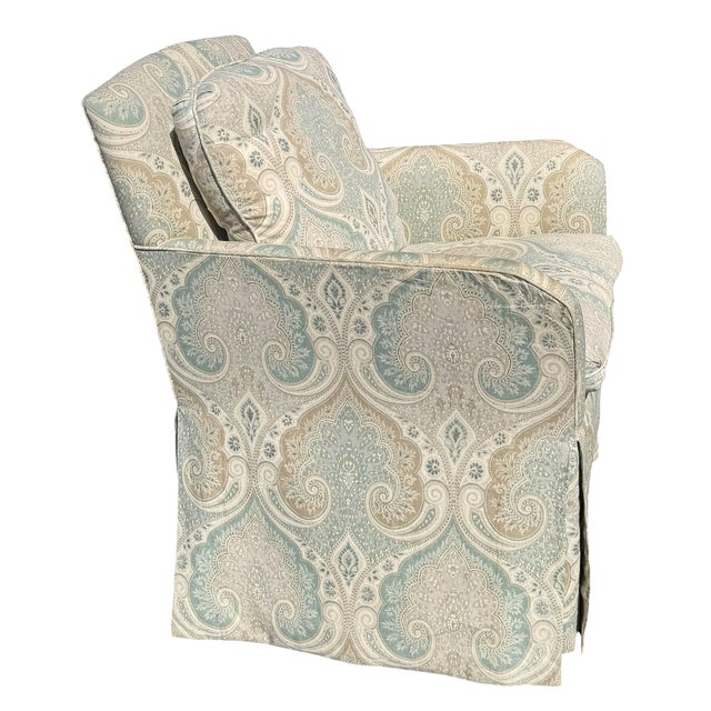 Modern 1 of 2 - Kravet Green Paisley Fully Upholstered Parsons Chair For Sale - Image 3 of 4