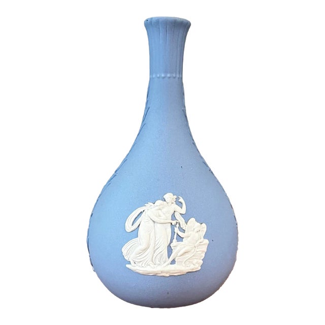 Vintage Cream Color on Pale Blue Jasperware Bud Vase by Wedgwood For Sale
