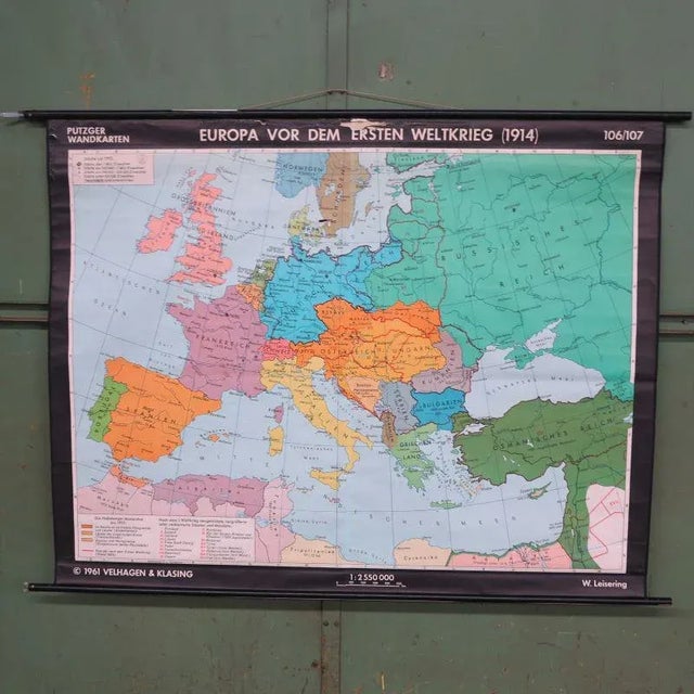 School Wall Map of Europe by W. Leisering for Velhagen & Klasing, 1950s For Sale - Image 10 of 10