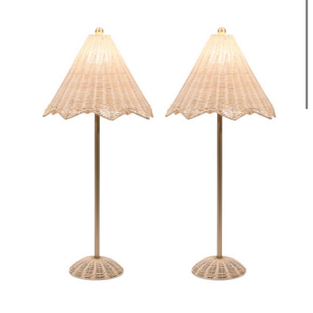 Lillian August Scalloped Rattan Lamps a Pair Chairish
