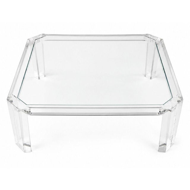 Glass 1980s Attributed to Charles Hollis Jones Square Lucite Coffee Table With Glass Top For Sale - Image 7 of 9