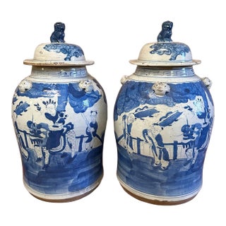 Chinoiserie Children & Qilin Temple / Ginger Jar - a Pair For Sale