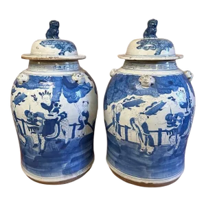 Chinoiserie Children & Qilin Temple / Ginger Jar - a Pair