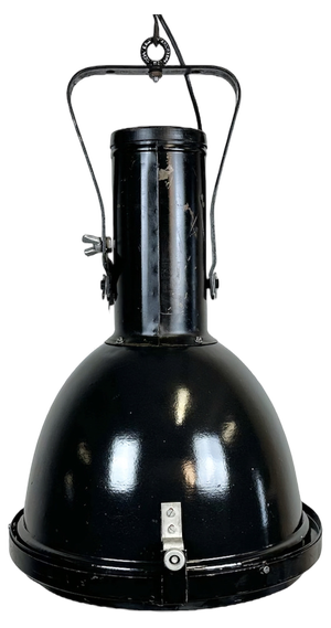 Industrial Black Enamel Factory Spotlight with Convex Glass Cover from Elektrosvit, 1971