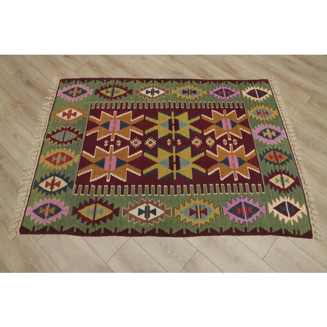 Tribal 1970s Turkish Tribal Style Hand Knotted Oushak Kilim Rug For Sale - Image 3 of 13