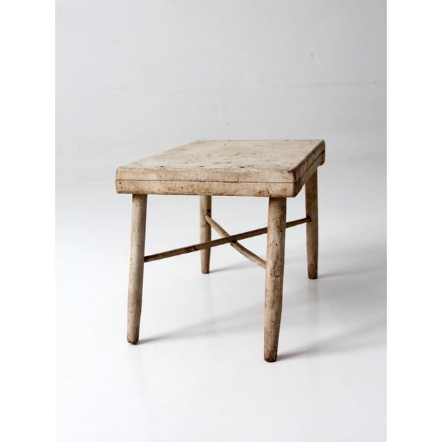 Early 20th Century Antique Primitive Painted Wood Farmhouse Stool For Sale - Image 5 of 17