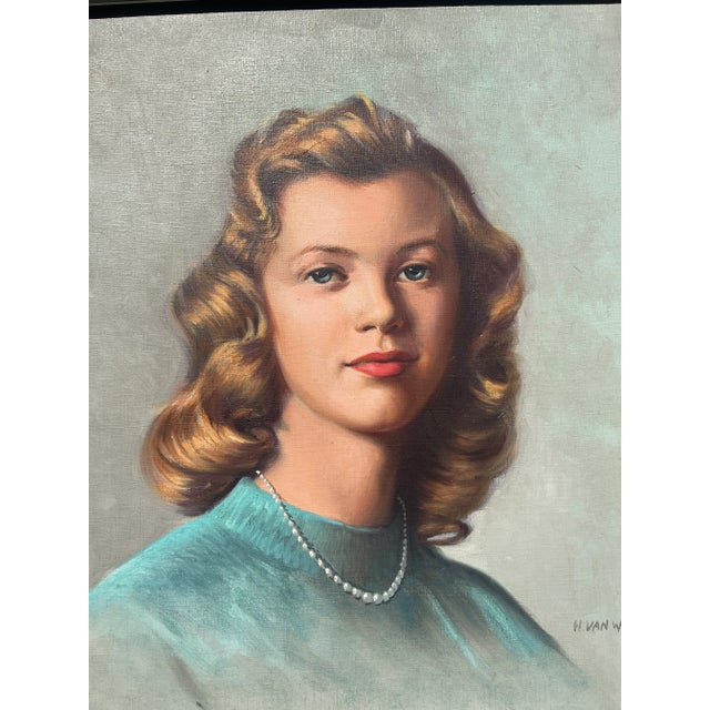 1950s Oil Portrait of a Woman by Helen Van Wyk, Framed For Sale - Image 4 of 6