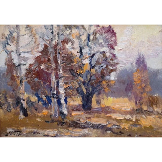 Paper Edgars Vinters, Autumn Landscape, 1976, Oil on Cardboard For Sale - Image 7 of 7