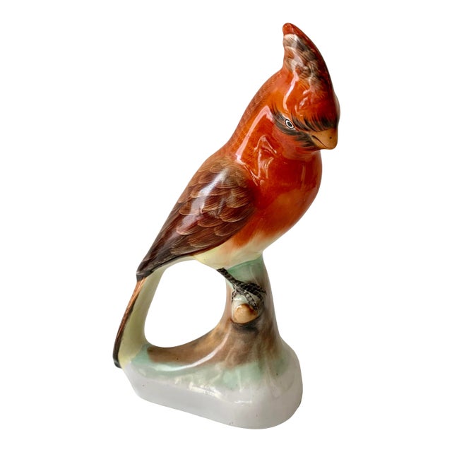 Vintage Rust Hand Painted Majolica Parrot on a Branch Figure For Sale