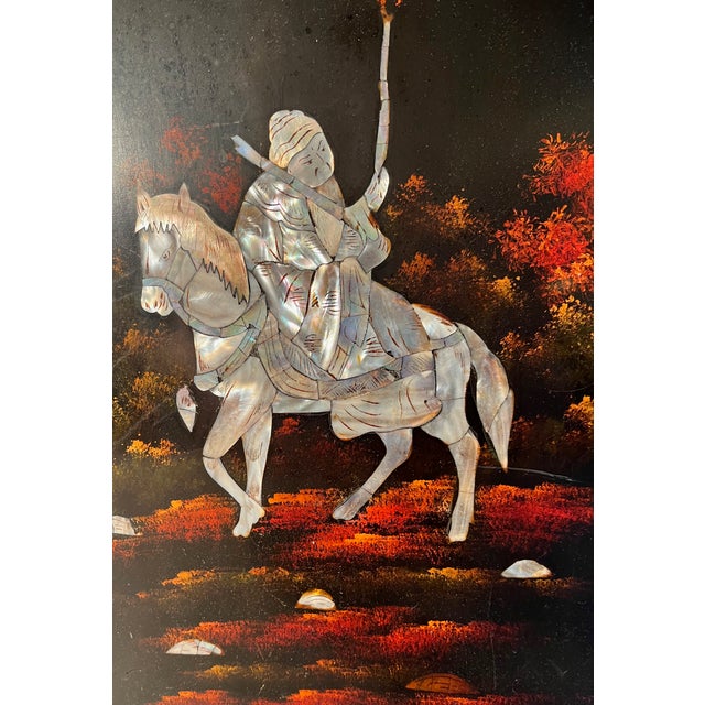 Chinoiserie Asian Wall Panel Mother of Pearl Inlay Black Lacquer Classic Scene For Sale - Image 4 of 4