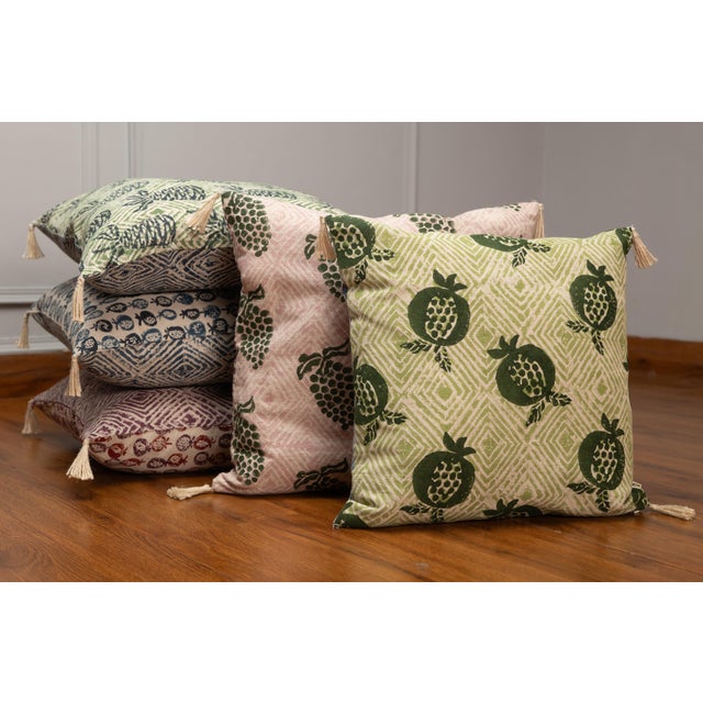 Arts & Crafts Blue Pineapple Block Printed Cushion Cover For Sale - Image 3 of 3