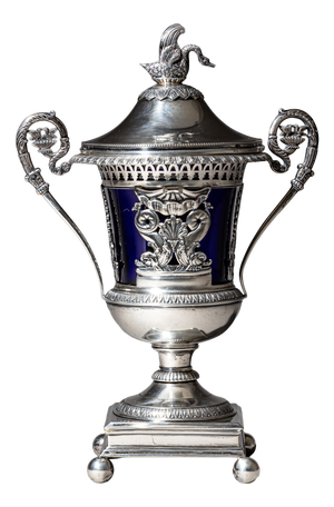 French Silver Drageoir with Cobalt Blue Glass Liner, Gilt Interior and Cahors, 1784