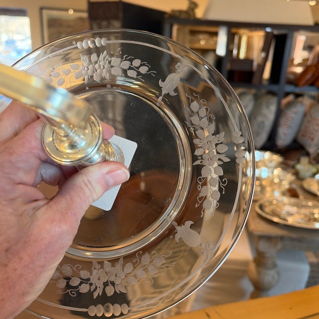 Early 20th Century Signed Hawkes Etched Glass and Sterling Petitfour Server For Sale - Image 4 of 5