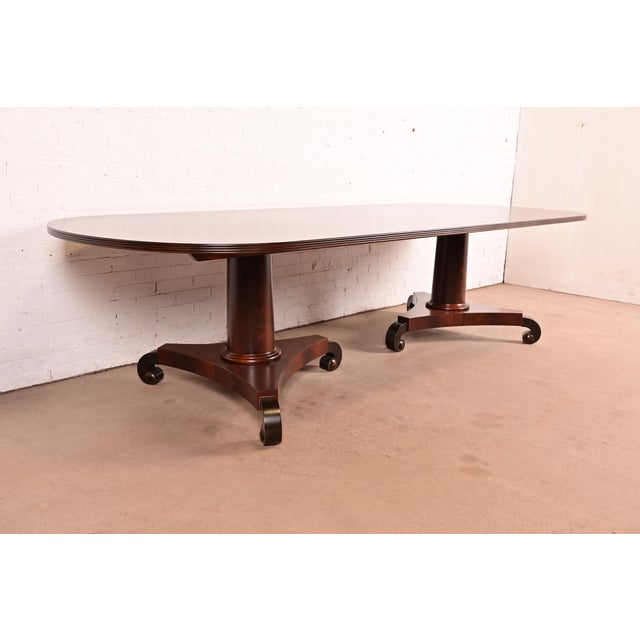 Mid 20th Century John Widdicomb Style Empire Mahogany Double Pedestal Dining Table, Newly Refinished For Sale - Image 5 of 10