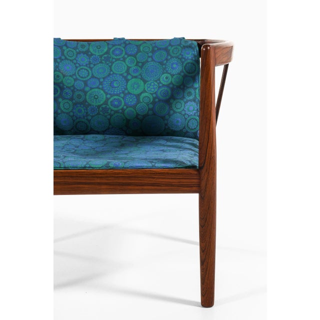 1960s Easy Chairs in Rosewood and Original Fabric attributed to Illum Wikkelsø, 1964, Set of 3 For Sale - Image 5 of 8