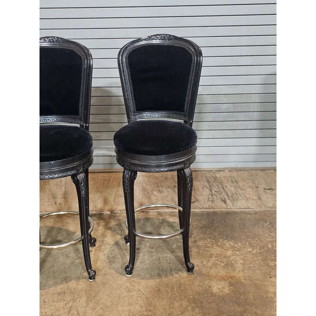 Wood Set of 3 Casa Stradivari Ebonized Designer Swivel Counter Stools Bar Stools For Sale - Image 7 of 12