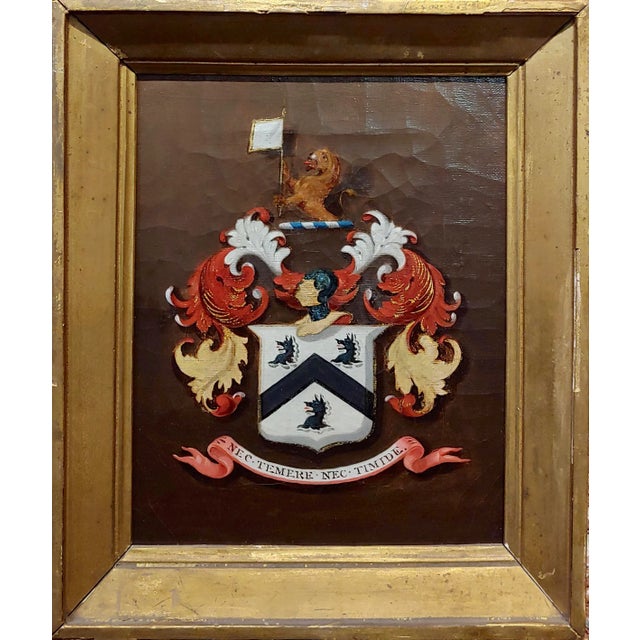 18th century British Coat of Arm - Oil painting c.1790s Oil painting on canvas -circa 1780/1800s - The motto under the...