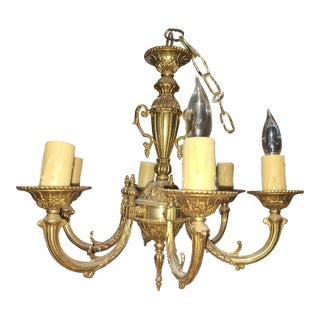 1990s French Empire Style 6 Arm Solid Brass Chandelier For Sale