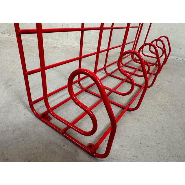 IKEA 'Frän' coat rack from the 1980s. Metal wire structure with five coat hooks and storage/hat rack in a striking, bright...