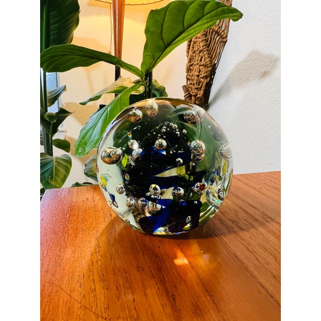 Mid-Century Modern Vintage 1970s Murano Style Bubble Glass Orb Decorative Paperweight For Sale - Image 3 of 10