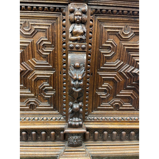 Antique Renaissance Revival Carved Oak Sideboard For Sale - Image 4 of 11