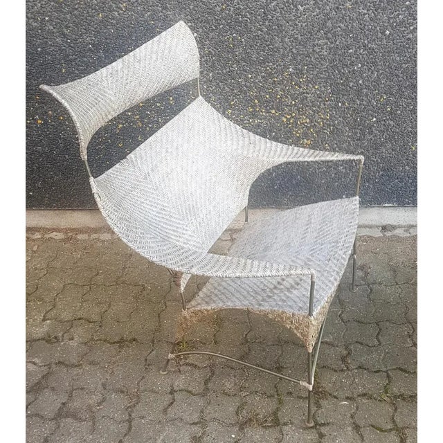 Set of Japanese Rattan Armchair with Ottoman by Hichiro Yamakawa For Sale - Image 4 of 6