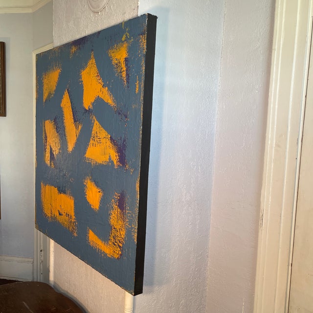 John Frates “Blue and Yellow” Abstract, Mid Century Modern, 36x36x1 1/2 In. Coa With an Invoice, #1705 For Sale In Jacksonville, FL - Image 6 of 8