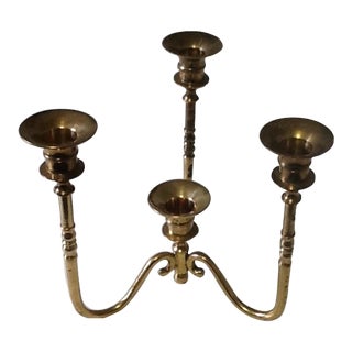 Vintage Solid Brass 4-Candle Holder Made in India For Sale
