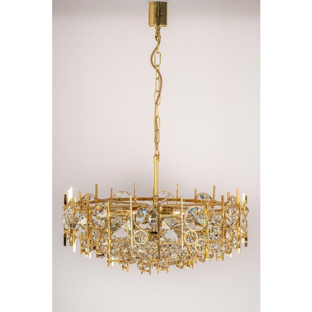 Large Gilt Brass and Crystal Chandelier from Palwa, Germany, 1970s For Sale - Image 4 of 11