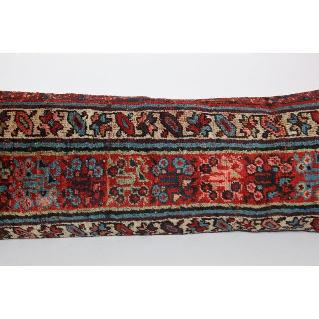 Red Authentic Ethnic Lumbar Throw Cushion – Handmade Wool Rug on Cotton Pillow Cover -16'' X 46'' For Sale - Image 8 of 11