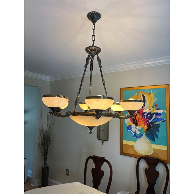 Vintage Alabaster 6 lights chandelier. The alabaster base has 2 bulbs.