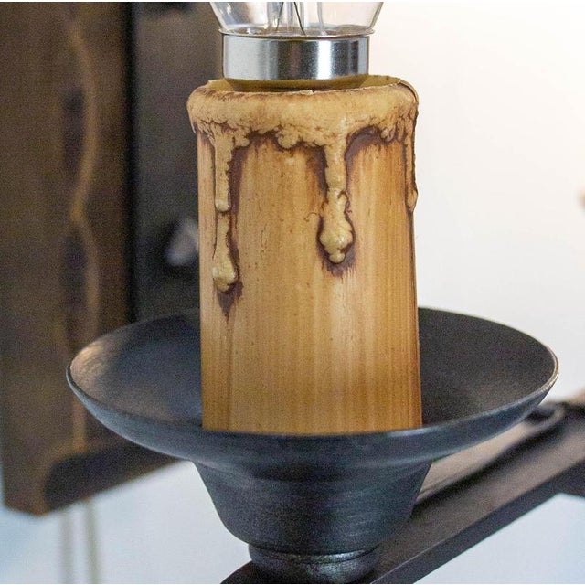 French Double Sconces in Pine and Wrought Iron, 1960, Set of 2 For Sale - Image 11 of 13