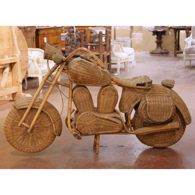 Vintage Handwoven Wicker Motorcycle Sculpture Attributed to Tom Dixon For Sale In Dallas - Image 6 of 14