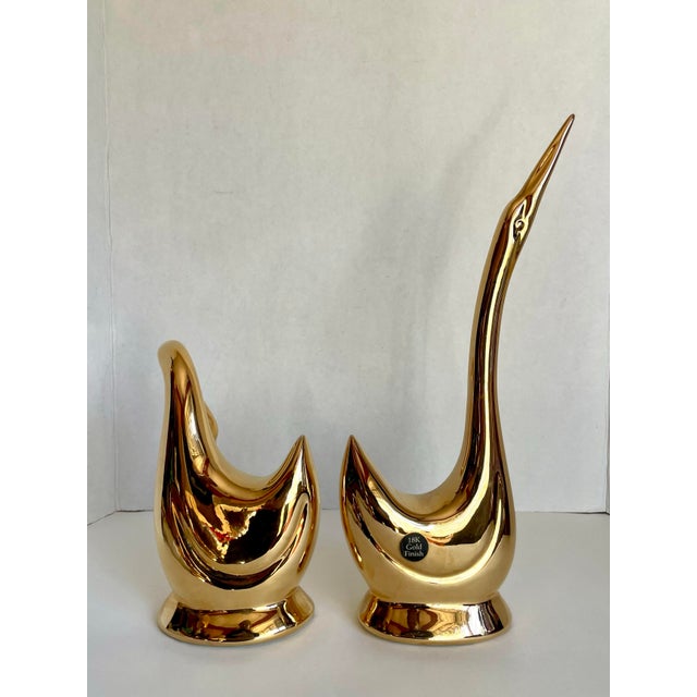 Mid 20th Century MCM 18k Gold Finish Pair of Sculptural Swan Figurines For Sale - Image 5 of 8