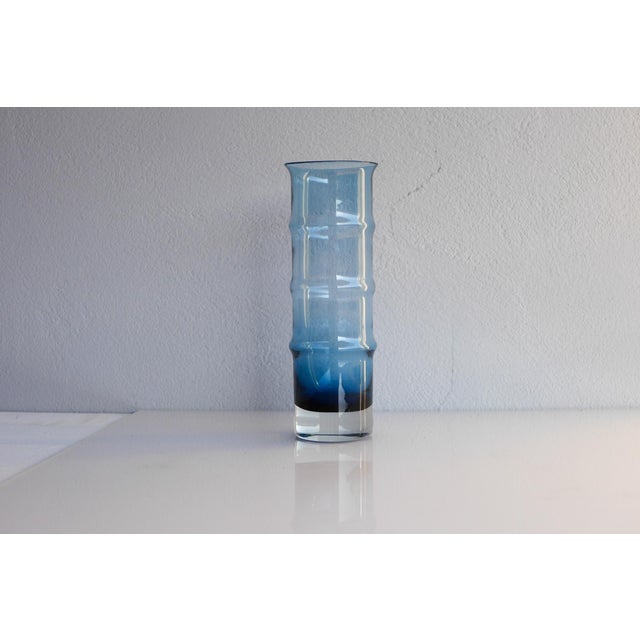 Mid-Century Modern Scandinavian Large Blue Bamboo Glass Vase by Borgström Åseda, Sweden For Sale - Image 10 of 10