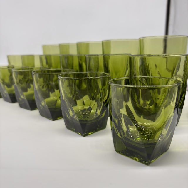 Glass 1970s Colony Vanity Avocado Green Glassware - Set of 18 For Sale - Image 7 of 18