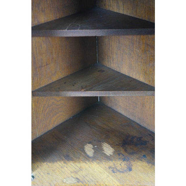 Antique Quartersawn Oak Mirrored Corner Medicine Cabinet Cupboard 20" For Sale - Image 12 of 17