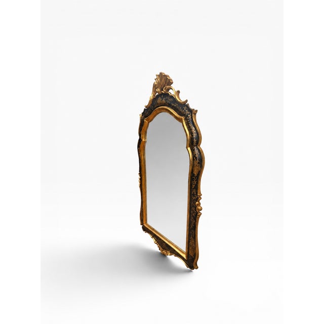 Vintage Italian Venetian Style Black & Gilt Chinoiserie Wall Mirror For Sale - Image 4 of 9
