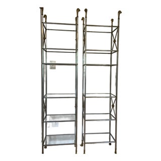 1960s Pair of Jansen Style Etagere Iron and Bronze Regency Neoclassical Style For Sale