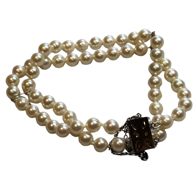 1990s Mikimoto Estate Akoya Pearl 2 Strand Bracelet For Sale - Image 4 of 7