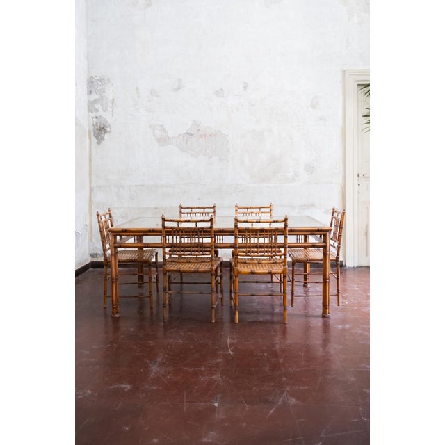 Faux Bamboo and Vienna Straw Dining Set, 1970s, Set of 7 For Sale - Image 9 of 9