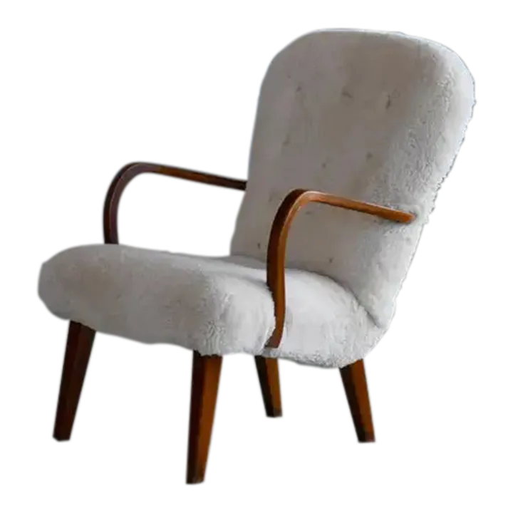 Mid-Century Danish Clam Style Lounge Chair in Sheepskin 1950s