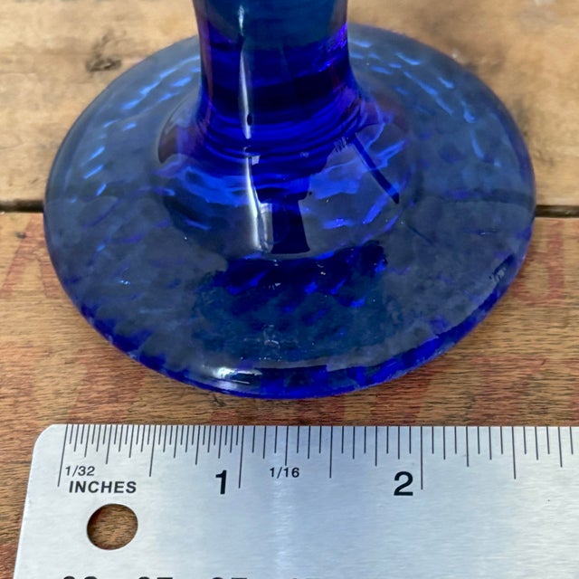 Glass 6 Vintage Cobalt Blue Stemmed Goblets (12 Oz). For Sale - Image 7 of 9