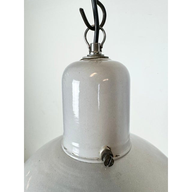Industrial Grey Enamel Factory Pendant Lamp, 1960s For Sale - Image 6 of 18